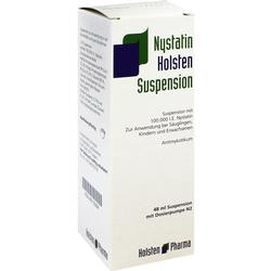 Weiße Arzneimittel-Verpackung mit der Aufschrift "Nystatin Holsten Suspension".