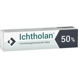 Weiße Packung mit Ichtholan Salbe zur Entzündungshemmung, 50 %.