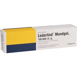 Eine Schachtel mit Lederlind Mundgel gegen Pilzinfektionen im Mund.