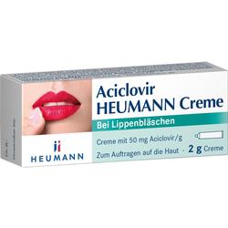 Packung von Aciclovir-Creme zur Behandlung von Lippenbläschen.