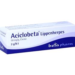 Eine Tube Aciclobeta-Creme gegen Lippenherpes.